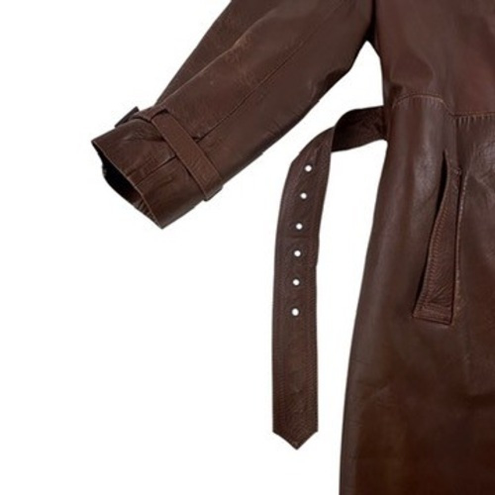 Stanley Blacker Leather‎ Coat 44 Mens Vintage Brown Trench Belted Long Jacket - Picture 6 of 16